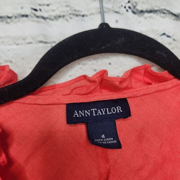 Ann Taylor Womens Coral Size 4 Linen Long Sleeve Blouse - Picture 11 of 11